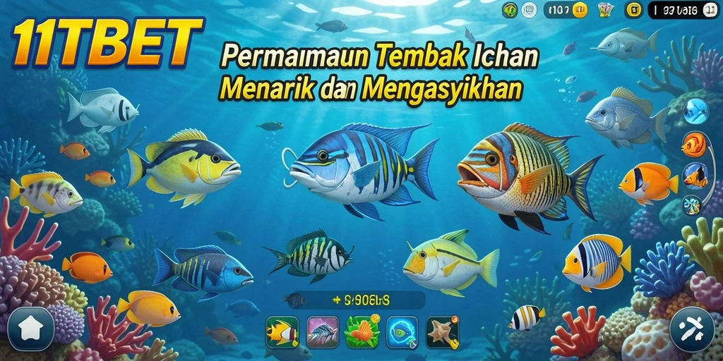 Tampilan gameplay 11TBET yang penuh dengan ikan warna-warni.