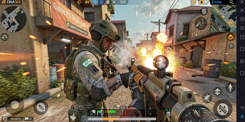 Screenshot gameplay CINA365 menampilkan aksi menembak yang mendebarkan.