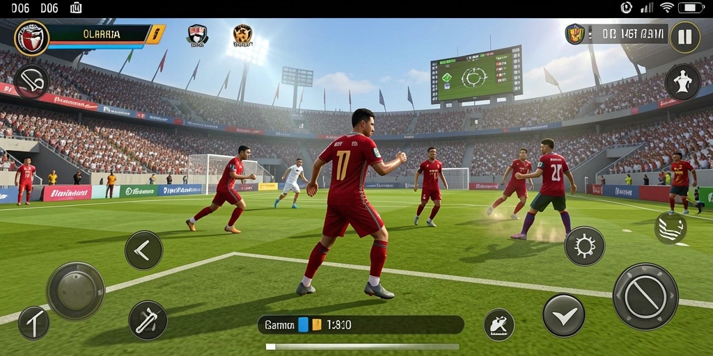Screenshot D06 menunjukkan pemain beraksi dalam pertandingan olahraga yang seru.