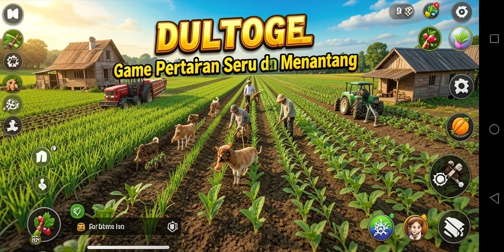 Tampilan gameplay DULTOGEL dengan aktivitas bertani yang seru.