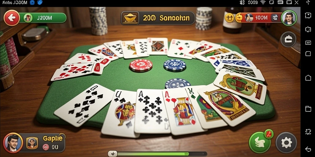 Tampilan gameplay seru J200M dalam permainan Gaple.