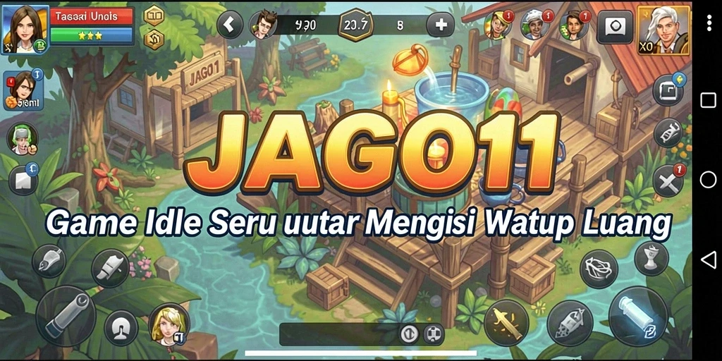 Tangkapan layar JAGO11 menampilkan karakter dan sumber daya dalam gameplay Idle.