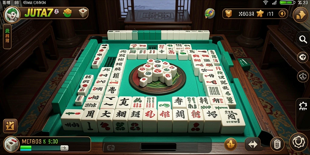 Tangkapan layar gameplay JUTA7 menunjukkan suasana seru permainan Mahjong.