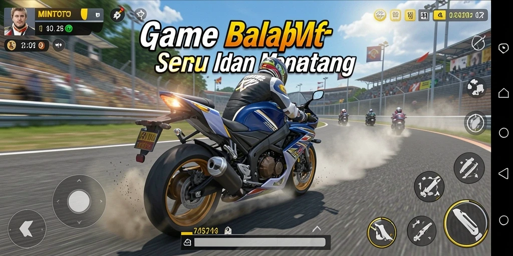 Gameplay seru balapan motor di lintasan yang menantang.