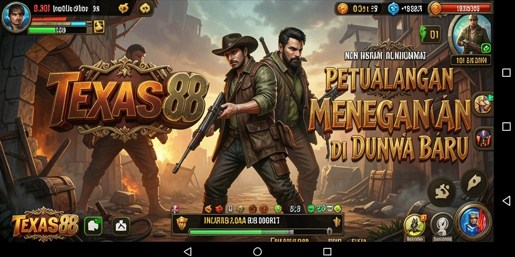 Tampak layar permainan TEXAS88 dengan aksi petualangan yang mendebarkan.