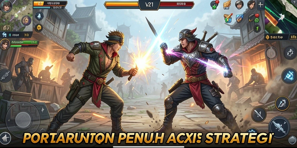 Gameplay aksi mendebarkan dalam V21 yang penuh strategi.